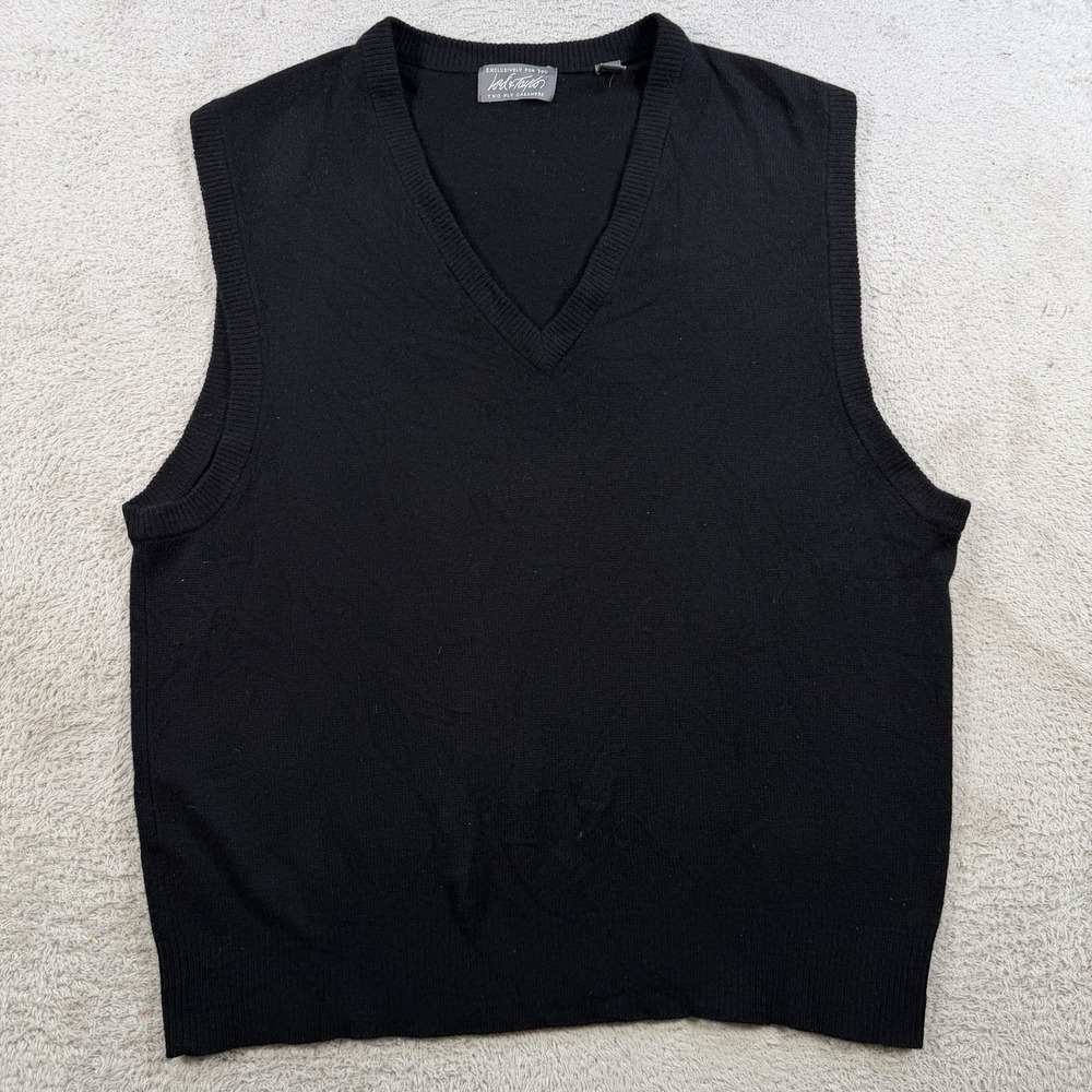 Lord & Taylor Sweater Vest Mens XL Black 100% Cashmere V Neck Soft Sleeveless